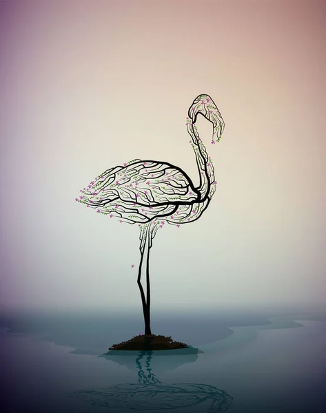 Pájaro flamenco parecen ramas de árboles, protegen a las aves, concepto de extinción de aves , — Archivo Imágenes Vectoriales