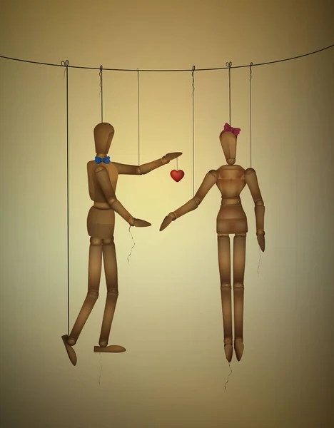 Concepto de dos amantes, marionetas románticas de San Valentín, ser mi idea de San Valentín para siempre , — Archivo Imágenes Vectoriales