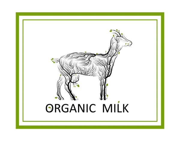 Bio-Milchkonzept, Öko-Farm Produktionsidee, Ziege wie Baum auf weißem Hintergrund, grüne Öko-Milch Produktidee, Öko-Produktion, — Stockvektor