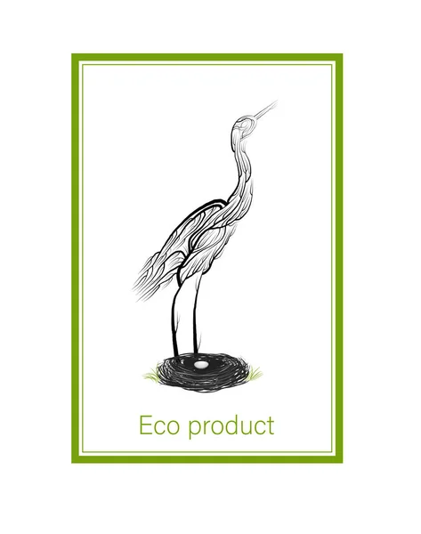 Conceito de produto ecológico, guindaste como árvore com ninho e ovo, ideia de produto ecológico verde, produção ecológica , —  Vetores de Stock