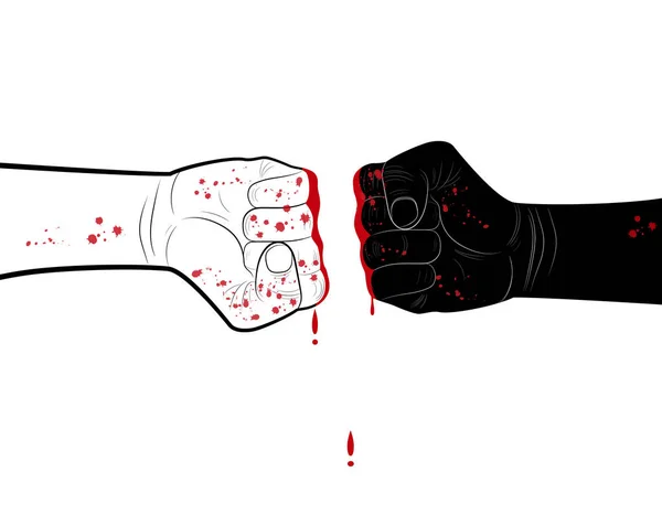 Stop Rassismus Konzept, zwei Hände schwarz und weiß mit Blutflecken, Konfliktkonzept, — Stockvektor
