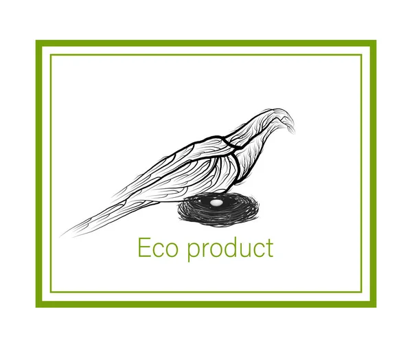 Conceito de produto ecológico, guindaste como árvore com ninho e ovo, ideia de produto ecológico verde, produção ecológica , —  Vetores de Stock