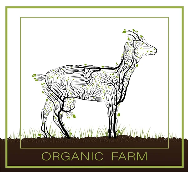 Bio-Bauernhof-Konzept, Öko-Bauernhof-Produktionsidee, Ziegenartige Bäume, die auf dem Boden auf weißem Hintergrund wachsen, grüne Öko-Life-Idee, Öko-Produktion, — Stockvektor