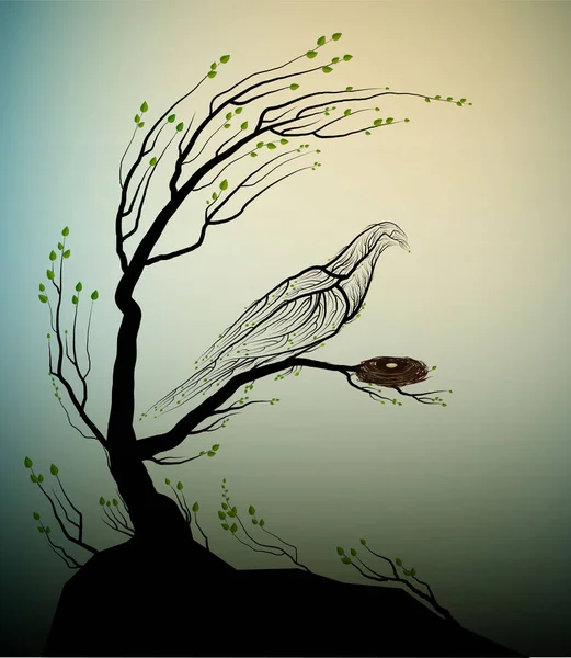 ruh orman, orman ve kuşlar vektör, pigeon kuş bakışı ağaç dalları gibi korumak ve yeşil yaprakları ile iç içe,