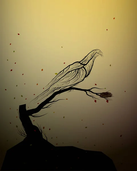 Bird look like tree branches on the white background, spirit of extinct animal, bird Extinction concept, — Stock Vector