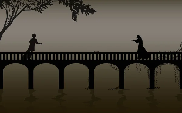 Juego de romeo y juliet shakespeare, fecha, silueta de puente verona, historia de amor , — Vector de stock