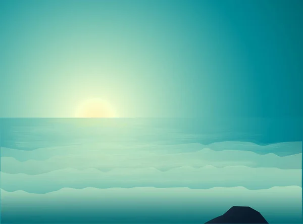 海景，海上日出，大海清晨, — 图库矢量图片