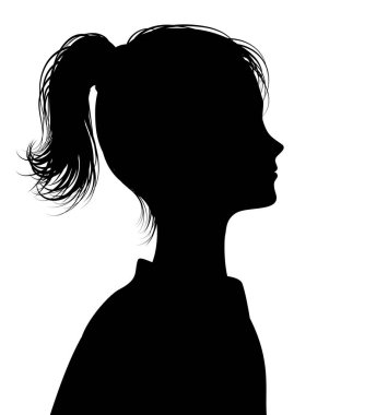 kız profili silueti, siyah beyaz genç