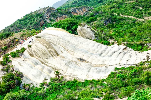 Peyzaj Hierve el Agua, Oaxaca, Meksika. Hierve El Agua kaplıcalar dağlardan panoramik manzaralı.
