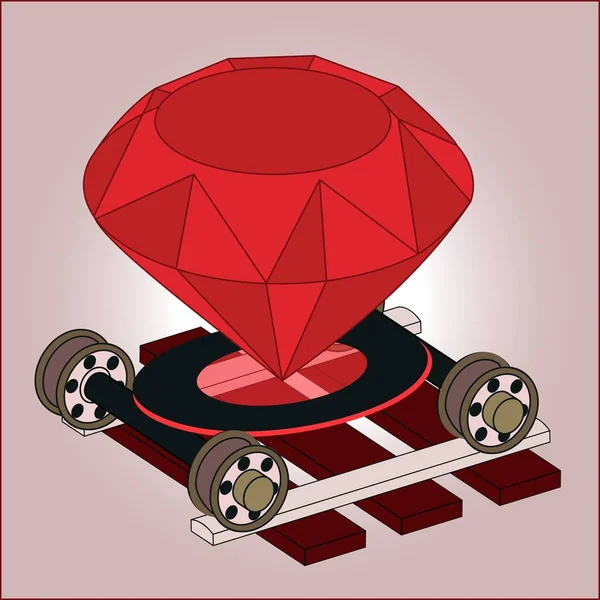 Ruby Rails Volledige Kleur Isometrische Art Echt Juweel Gem Wiel — Stockvector