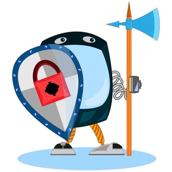 Bilgisayar ve mobil sistem uygulamaları verileri korumak güvenlik bilgisayar yazılımı. Kalkan ve mızrak ile bir bekçi olarak akıllı telefon. Teknoloji Internet güvenlik antivirus, antifraud, Ekonomi, kişisel ve diğer bilgileri