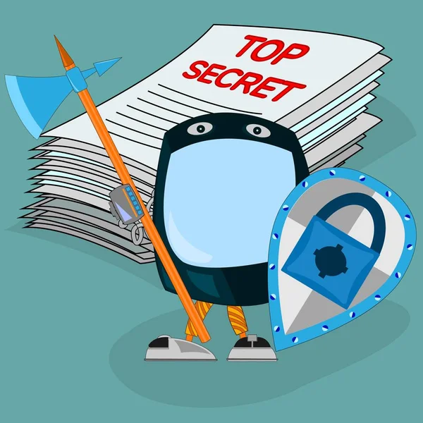 Bilgisayar ve mobil sistem uygulamaları verileri korumak güvenlik bilgisayar yazılımı. Kalkan ve mızrak ile bir bekçi olarak akıllı telefon. Teknoloji Internet güvenlik antivirus, antifraud, Ekonomi, kişisel ve diğer bilgileri