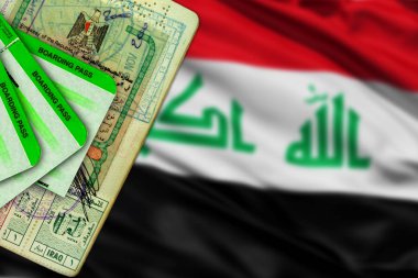 Irak vizesi pasaport ve biniş kartları. Yakın çekim