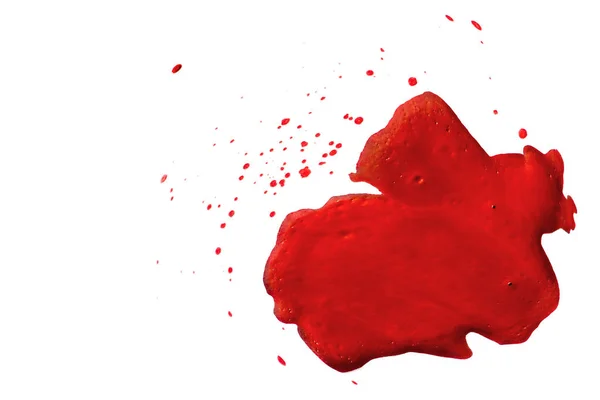 Macchie rosse su sfondo bianco isolato. Gocce di sangue o splatino — Foto Stock