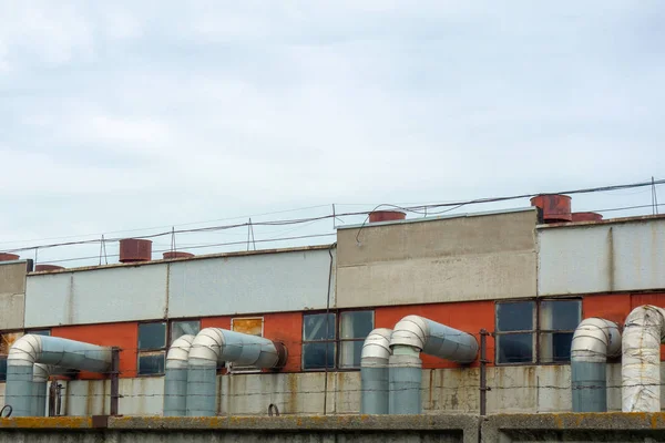 Planta Industrial Con Tuberías Tubos Vista Exterior Del Complejo Fabricación — Foto de Stock