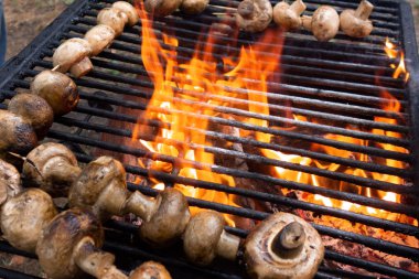 Mantarızgara. Champignons kızarmış veya açık ateşte pişmiş. Ba