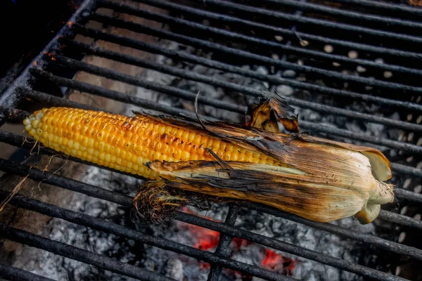 Maize cob grill. Corn vegetables are fried or baked on open fire