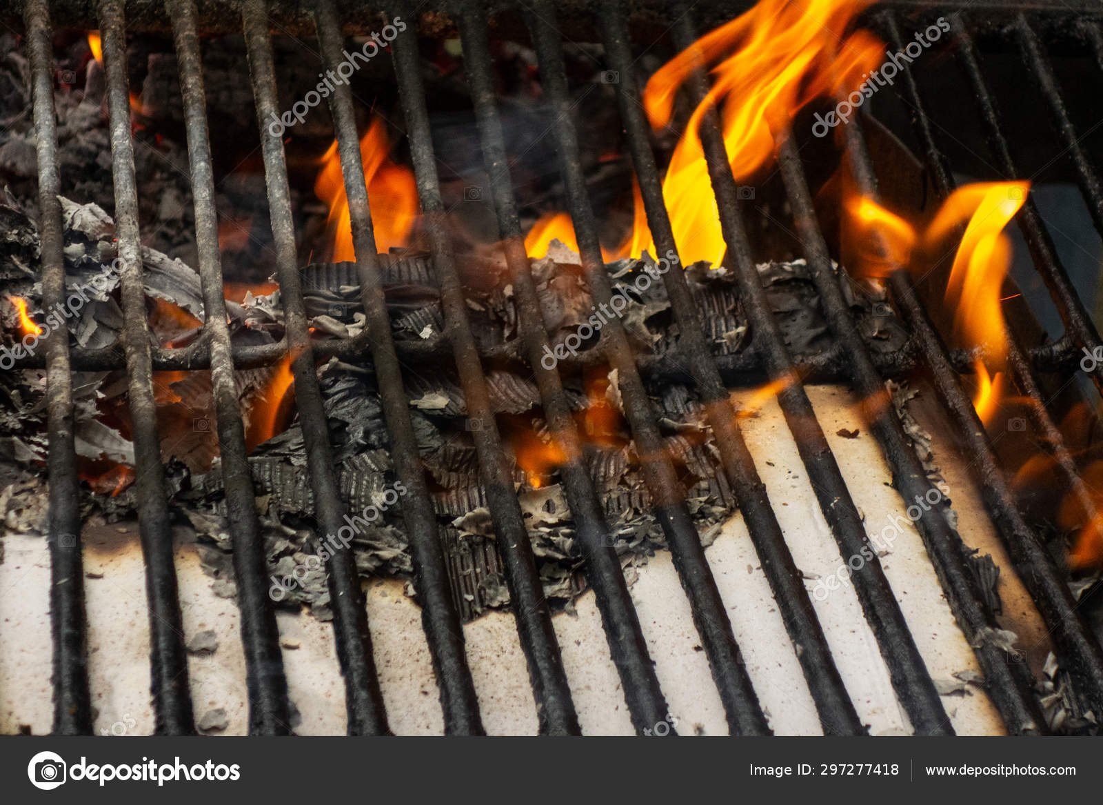 Wire Rack On Fireplace Flame Burning Paper And Ash Close Up Im