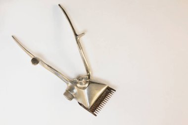 Klasik manuel saç makası. Paslı ve paslı geçmişe dönük budama aracı 