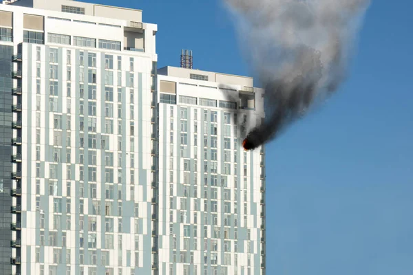 Skyscraper fire accident. Concept of firefighting problems at th