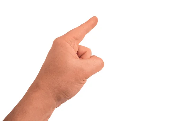 Палець вказує на дорослого хлопця. Жест руки людини на прозорому — стокове фото