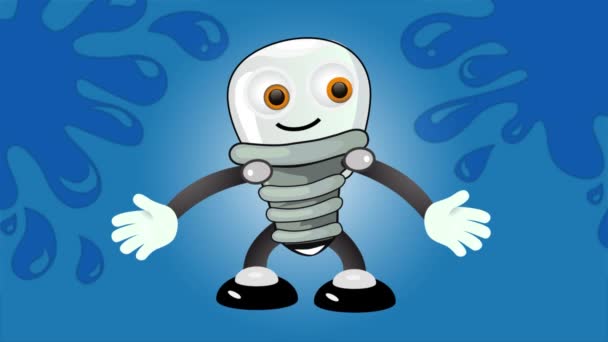 Bulb Lamp Character Animation Scene Blue Background Cartoon Style Character — Stock Video