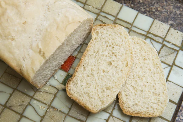 Kromka Chleba Domu Płytki — Zdjęcie stockowe