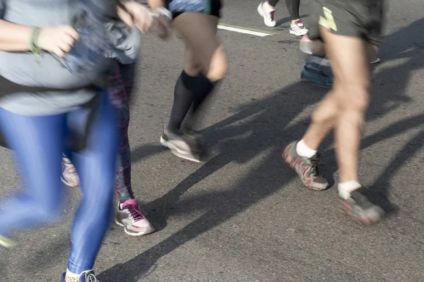 Mensen Lopen Een Street Race Een Asfalt Oppervlak Met Motion — Stockfoto