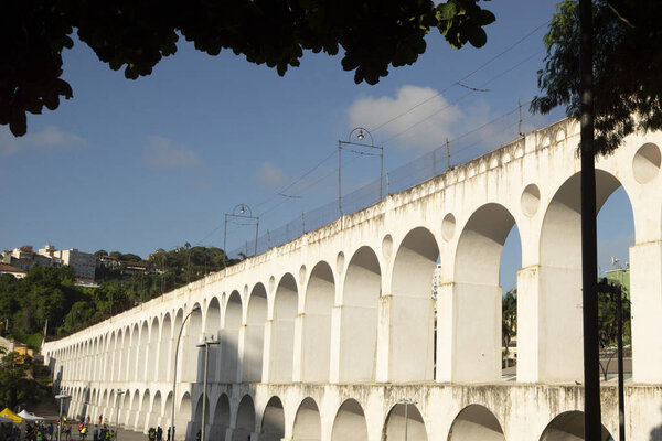 Landmark white arches of Arcos da Lapa in Centro of Rio de Janei