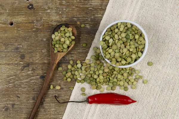 dried green pea in half