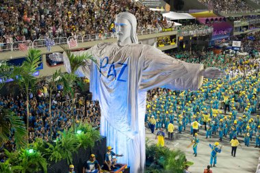 Rio, Brezilya - 24 Şubat 2020: Samba okulu Unidos da Tijuca 'nın Marques de Sapucai Sambodromo' da geçit töreni