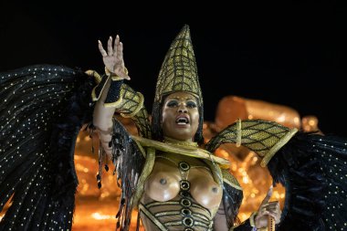 Rio, Brezilya - 21 Şubat 2020: Samba School Academicos do Cubango 'nun Marques de Sapucai Sambodromo' daki geçit töreni