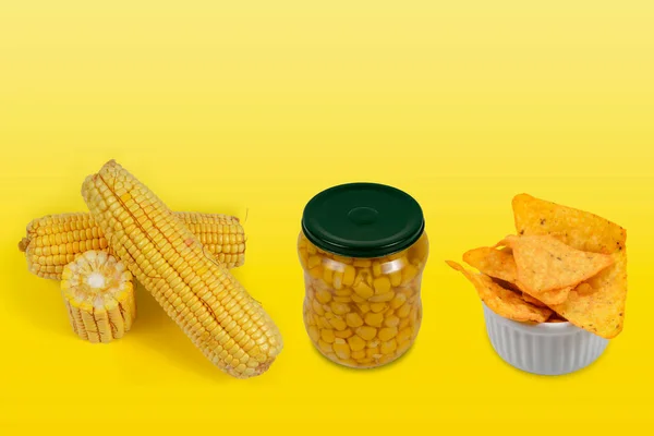 example of a fresh product, minimally processed and ultra-processed with corn