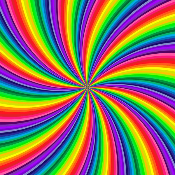 Hintergrund des lebendigen regenbogenfarbenen Wirbels, der sich in Richtung Zentrum dreht. Vektorillustration — Stockvektor