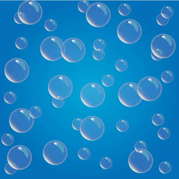 Parlak gerçekçi ve yarı saydam aqua bubble illüstrasyon mavi zemin üzerine.. — Stok Vektör