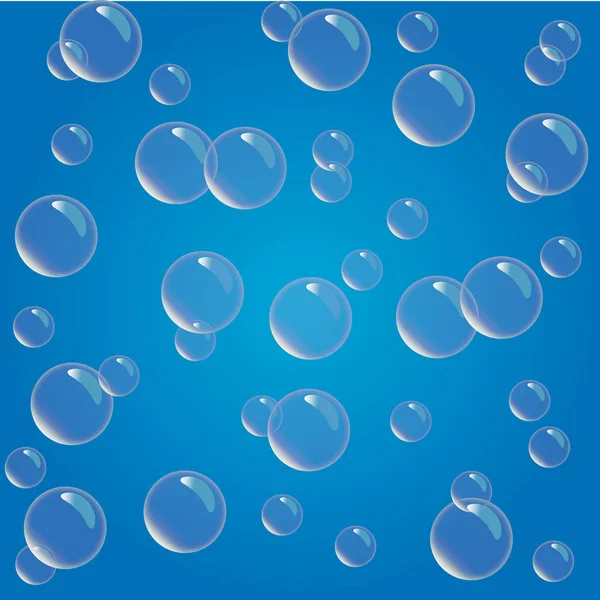 Illustration aqua bulle brillante réaliste et translucide sur fond bleu .. — Image vectorielle