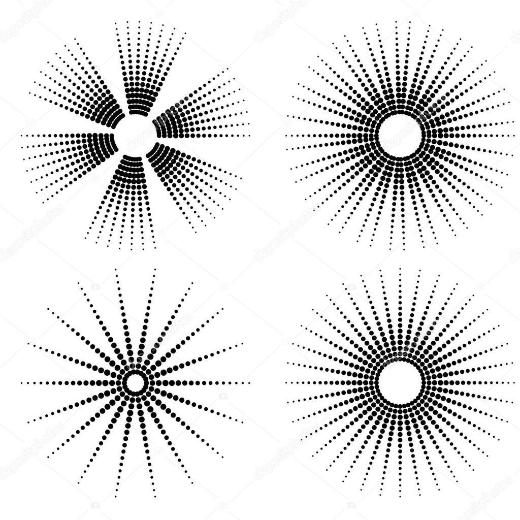 Rays radiating from a center. Linear drawing of rays of the sun.