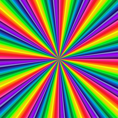 Parlak gökkuşağı kıvrımlı arka plan. Çarpık spiral gökkuşağı ışınları. Renkli vektör illüstrasyonu.