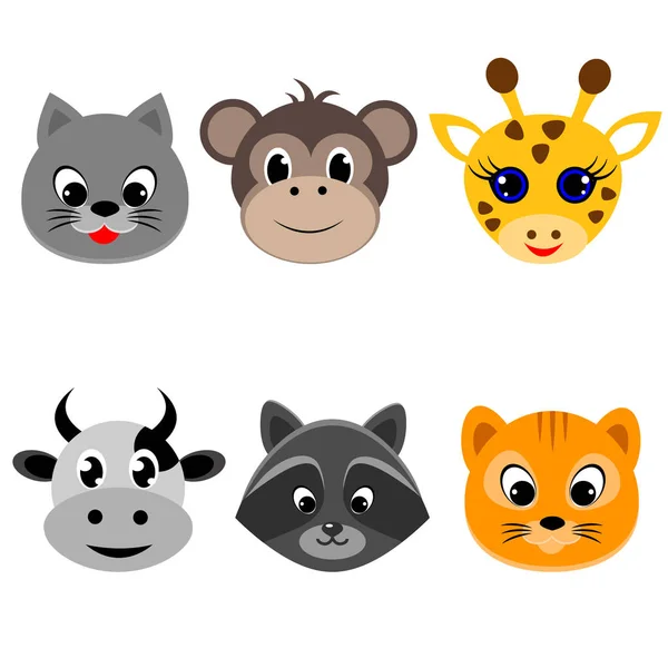 Cute cartoon animals head round shape. vector illustration — Stock Vector