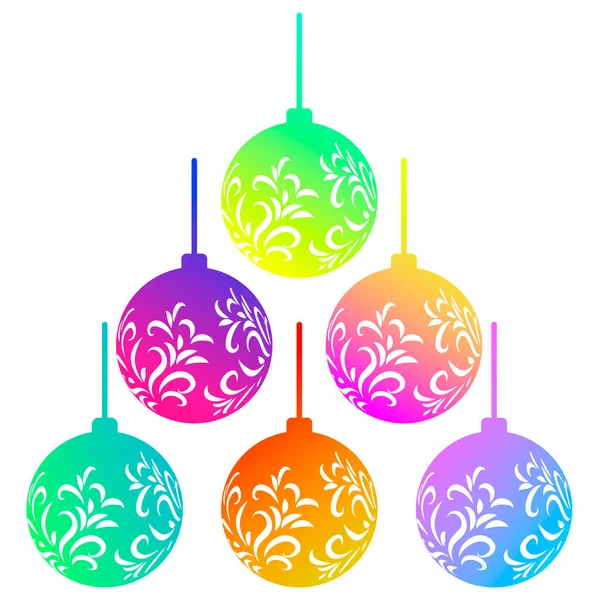 Διάνυσμα σύνολο έξι μπάλες πολύχρωμο ουράνιο τόξο που απομονώνονται σε λευκό φόντο. Όμορφα Χριστουγεννιάτικα.... — Διανυσματικό Αρχείο