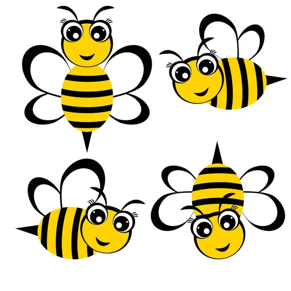 Abelhas. Conjunto de abelhas engraçadas Personagens de desenhos animados bonitos Ilustração vetorial . —  Vetores de Stock
