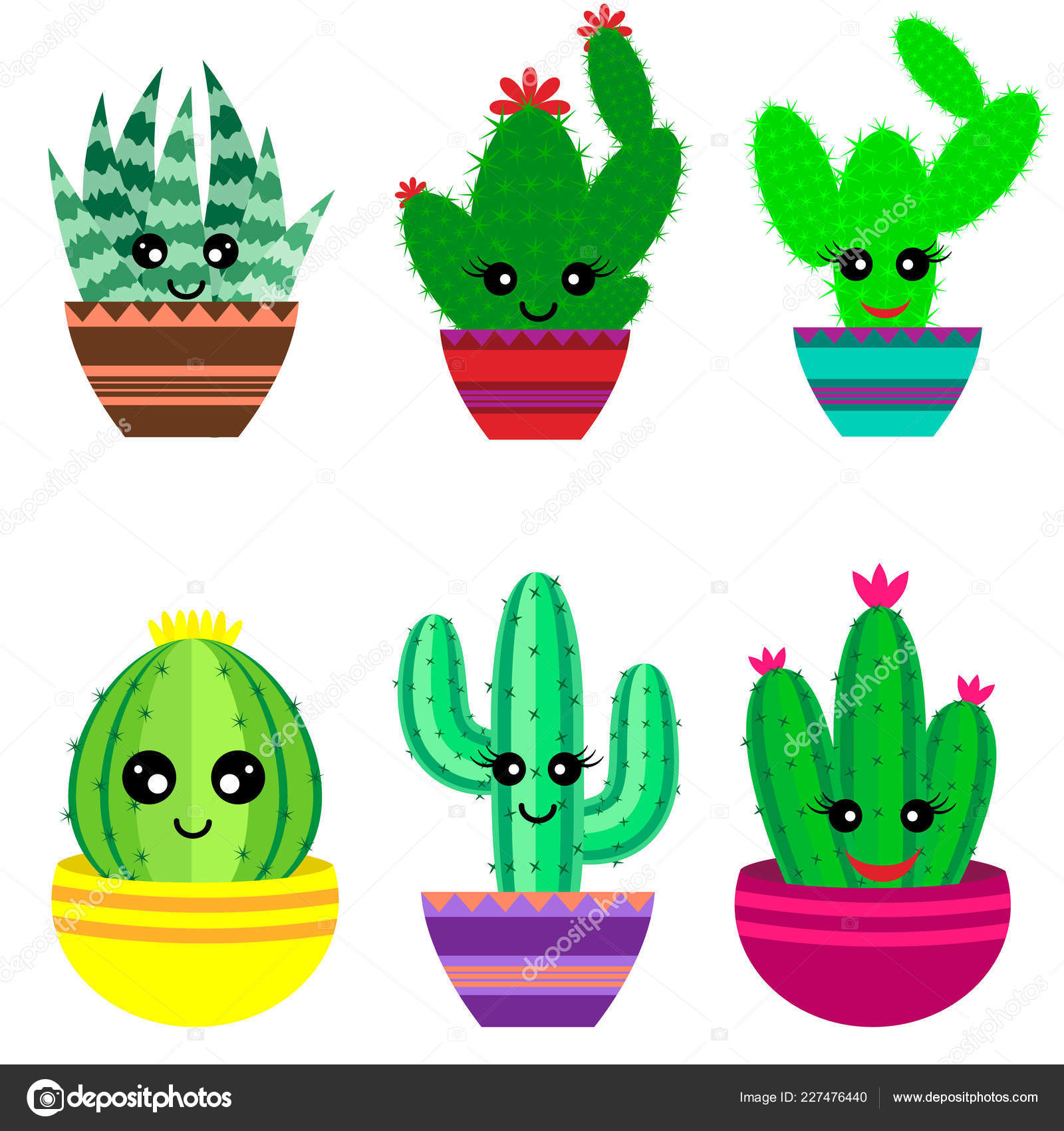 Set of cute cartoon cactus and succulents with funny faces in pots . can be  used for cards, invitations or like sticker Stock Vector Image by  ©Nastya-007 #227476440