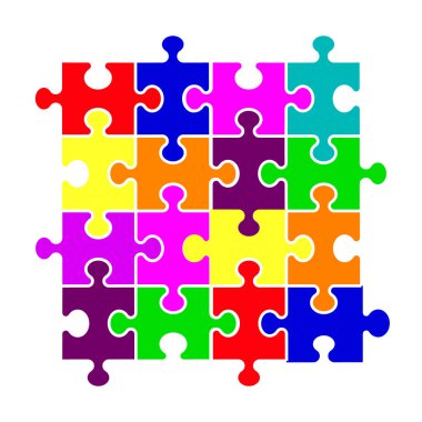 Renkli adet arka plan bulmaca. Jigsaw afiş. Vektör çizim şablonu. Bulmaca oyun, bulmaca parçaları