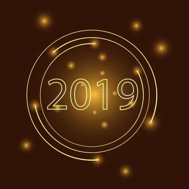 Altın vektör lüks metin 2019 mutlu yeni yıl. Altın şenlikli numaraları tasarım. Happy New Year Banner 2019 numaraları ile