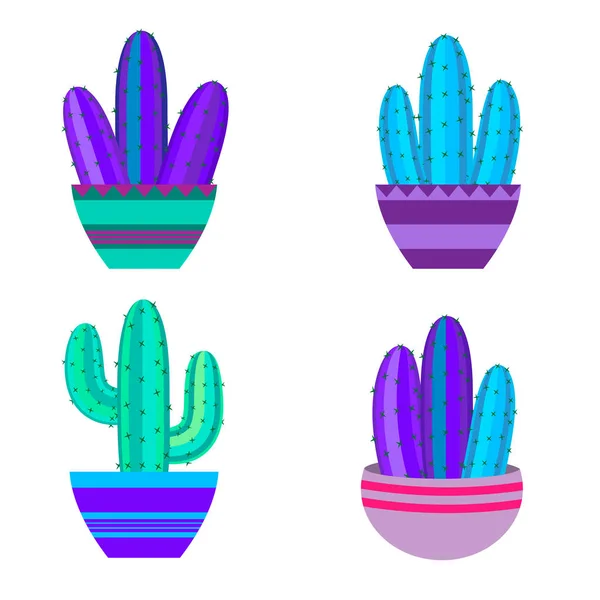 Ensemble de cactus, succulents, fleurs de la maison, plantes d'intérieur dans des pots isolés sur fond blanc — Image vectorielle