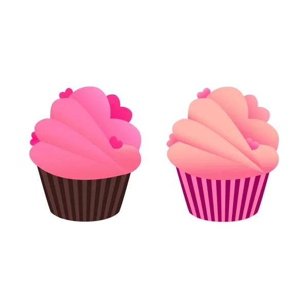 Cupcakes Valentine Com Corações Isolados Fundo Branco Conceito Amor Ilustração — Vetor de Stock