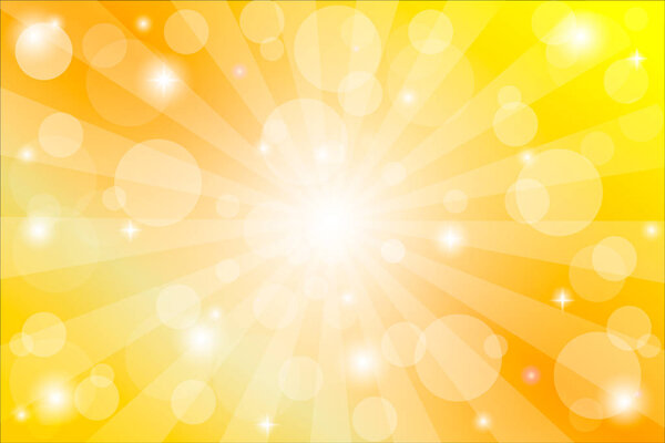 Желтый фон солнечных вспышек с блестками и лучами, векторная иллюстрация
