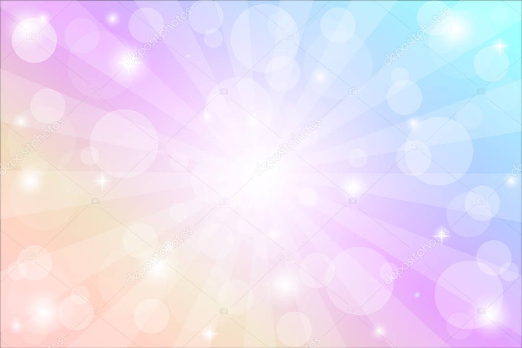 sunburst background with sparkles and rays, vector illustration with bokeh lights.