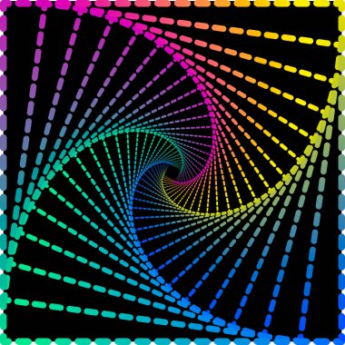 Renkli dönen gökkuşağı arka plan. İçe konsantrik döner, spirally geometrik arka plan kareler