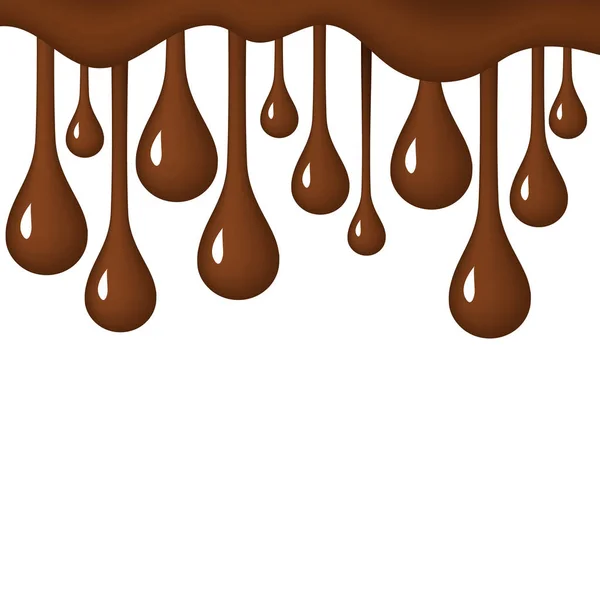 Fondo de chocolate negro que fluye. Salpicadura de líquido dulce marrón derretido. Gotas de chocolate derretido y fluyendo . — Vector de stock